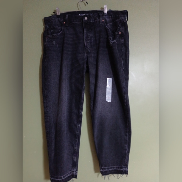 Old Navy High Rise Slouchy Straight Black Denim Jeans Size 14 Button Fly Grunge - Picture 1 of 13